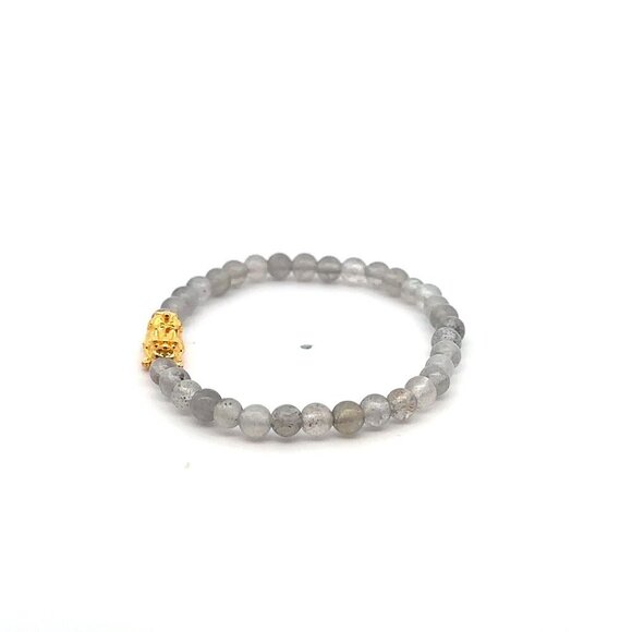 18K Gold Pixiu Piyao Bracelet Gemstone Mini Beads Labradorite 4mm - Picture 3 of 5
